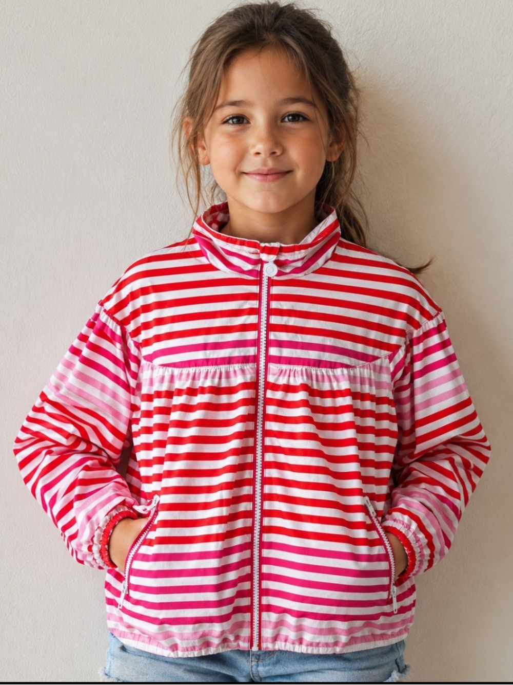 Hunter x Target | Girl's Pink Red Striped Rain Performance Jacket Size M (7/8)